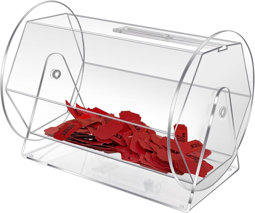 Acrylic Raffle Drum, Clear Raffle Ticket Spinner Cage Large Capacity Holds 5000 Tickets, Transparent Raffle Ticket Box for Lottery Games, Bingo, Raffle Balls
