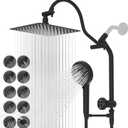 Hibbent Upgraded All Metal 10 Shower Head for Easy Reach, High Pressure Rainfall Showerhead Combo with 10-mode Handheld Spray, 12'' Extension Arm, 4-way Diverter, 71'' Hose, Showerhead Holder, Black