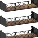Black Floating Shelves with Removable Insert Plate Set of 3, Wooden Display Shelves, Rustic Decorative Wall Shelves for Living Room, Bedroom, Kitchen