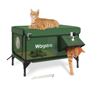 Heated Cat House for Outside with Smart Pet Camera, Highly Elevated with Escape Door, Insulated Waterproof Outdoor Cat House Shelter for Feral Stray Barn Cat (Army Green, 25.6"x16.5"x18.5")