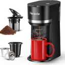 Mini Single Serve Coffee Maker for K Cup and Ground Coffee, Fast Brew One Cup Coffee Machine with Descaling Reminder and Water Window, 6 to 12 oz. Brew Sizes, Black (9.45 Inches)