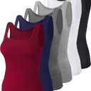 BQTQ 6 Pcs Women's Square Neck Tank Top Sleeveless Undershirt Basic Tank Tops for Women Girls (X-Large, Black, White, Gray, Darkred, Navy, Dark Gray)