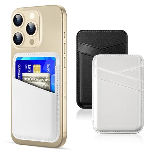 SHANSHUI Phone Wallet Stick on, 2 Pack Premium Leather Credit Card Holder for Phone, Ultra Slim Adhesive Phone Card Holder Compatible with iPhone, Most Smartphones Black White