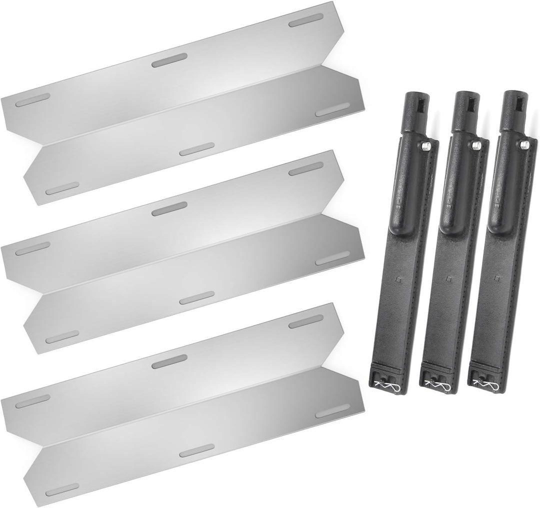 Hongso Gas Grill Stainless Steel Heat Plate Shield and Cast Iron Burner Repair Kit Replacement for Jenn Air 720-0061, 3 Pack