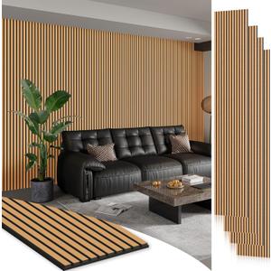 Smartstandard 4 Pack 106" x 12.6" Wood Slat Wall Panels, Soundproof Wooden Wall Panels, Acoustic Wood Panels for Wall, 3D Fluted Wood Panels for Interior Wall Decor, Light Brown