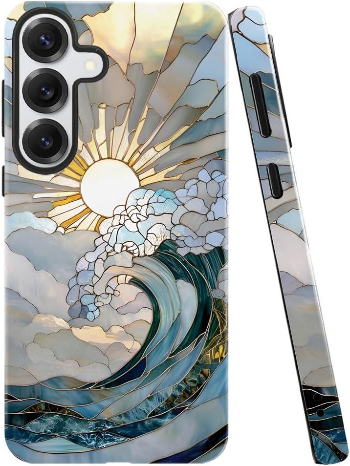 Case for Samsung Galaxy S25 Plus,Ocean Waves Sunrise Phone Case Drop Resistant Glossy 2 in 1 Solid Dual-Layer Cover for Girl Women