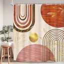 KOMLLEX Orange Boho Shower Curtain for Bathroom Decor 72Wx72H Inches Abstract Gold Leaves Sun Plant Mid Century Modern Minimalist Geometric Chic Aesthetic Fabric Waterproof Polyester 12 Pack Hooks