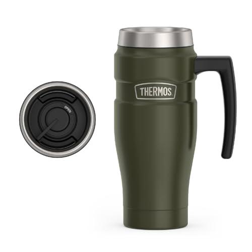 THERMOS Stainless King Vacuum-Insulated Travel Mug with Handle - 16oz, Army Green - Thermos Tumbler for Hot & Cold Drinks - Leak-Proof & Sweat-Proof Stainless Steel Coffee Mug with Lid for Commuting