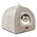 WINDRACING Cat Bed for Indoor Cats - Cat Cave Cat House Cats Tent with Removable Washable Cushioned Pillow, Soft and Self Kitten beds (Large, Beige)