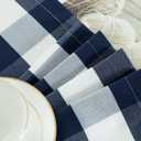 VOGOL Buffalo Check Valance for Kitchen Windows, Easy Care Linen Blend Curtain Panels for Bedroom, Charming Window Covering for Kitchen or Bathroom, 52x18 Inches, 1 Panel, Navy Blue