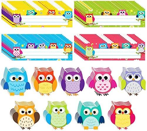 Geyee 81 Pcs Bulletin Board Cutouts Self Adhesive Name Tags Teacher Name Plate for Desk Classroom Birthday Party Baby Shower School Teacher Supplies (Owl)