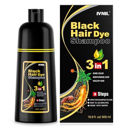 Ivnil Black Hair Dye Shampoo 3 in 1 Semi Permanent Hair Color Shampoo for Women & Men for Gray Hair Coverage, Natural Herbal Ingredients Shampoo Para Pintar El Cabello 
