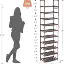 LANTEFUL 10 Tiers Tall Shoe Rack 20-25 Pairs Boots Organizer Storage Sturdy Narrow Shoe Shelf for Entryway, Closets with Hooks, Brown