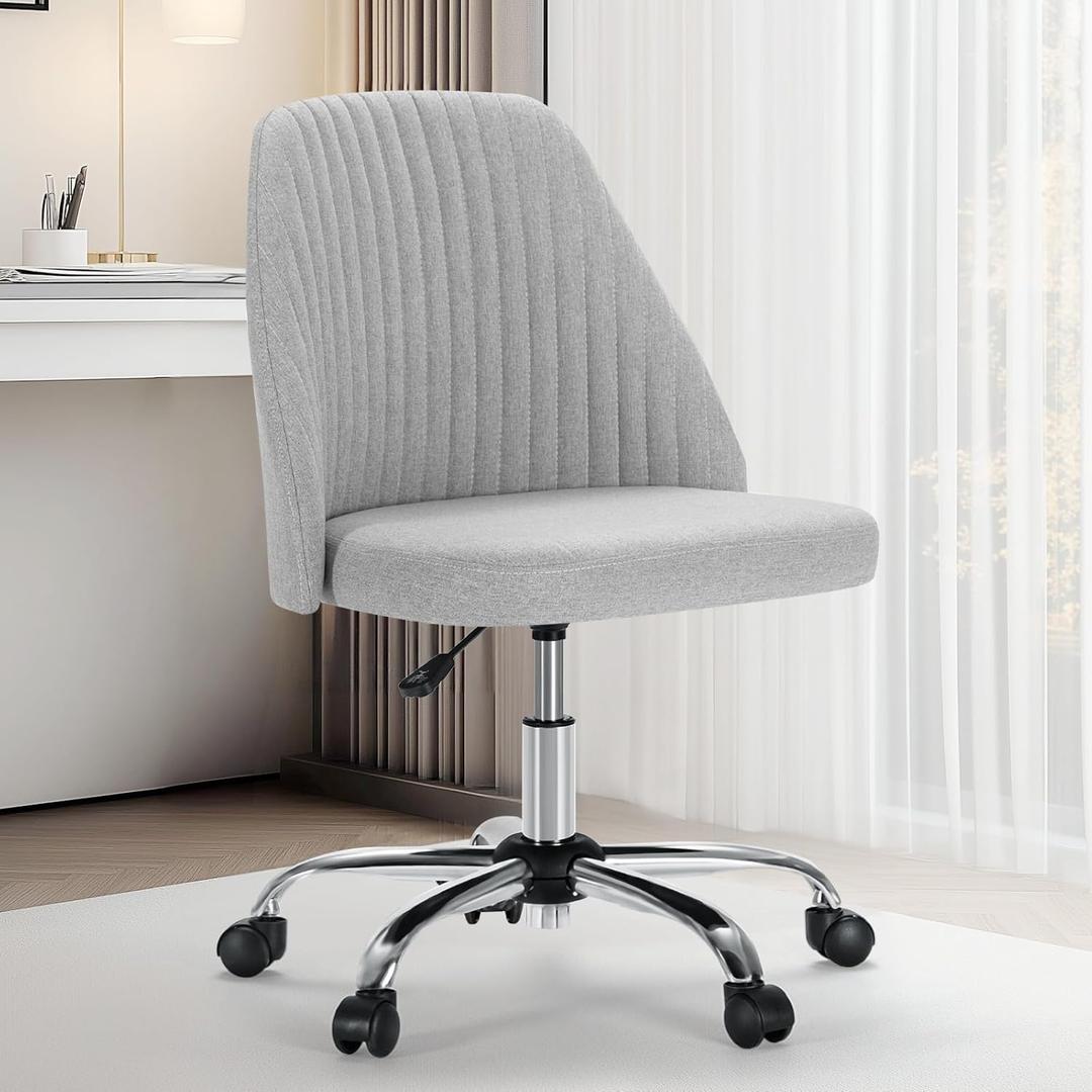 Sweetcrispy Armless Office Chair, Modern Fabric Home Office Desk Chairs with Wheels Adjustable Swivel Task Computer Vanity Seat for Small Spaces (Pale Gray)
