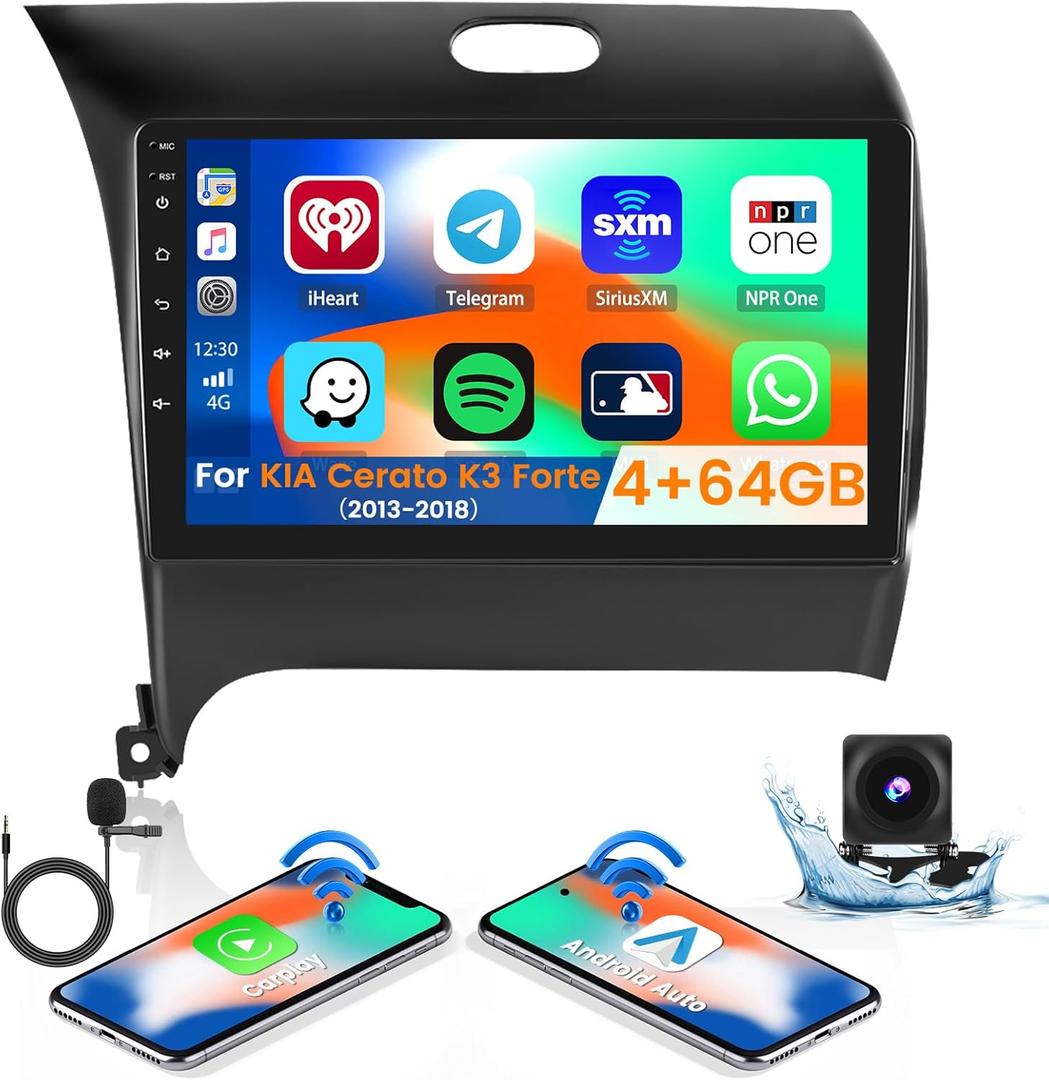 4GB 64GB Stereo for KIA Forte Cerato K3 2013-2018 CarPlay Radio 8 Core Android 15 Head Unit Backup Camera 9" Touchscreen IPS GPS DSP 59UI