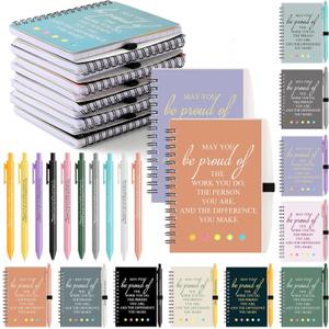 30 Set Employee Appreciation Gift May You Be Proud of The Work You Do Spiral Notebook Journal with Sticky Note Notepad Motivational Ballpoint Pen Bulk for Teacher(Multicolor)