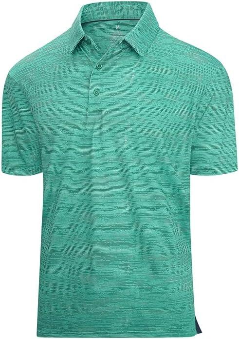 Esabel.C Jacquard Golf Shirts for Men Moisture Wicking Short Sleeve Performance Dry Fit Active Mens Polo Shirts (Large, Green)