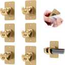 CIEMGNZOC 5PCS No Drill Curtain Rod Brackets, Self-Adhesive Curtain Rods No Drilling, Nail Free Adjustable Curtain Rod Holders, Curtain Hooks for Rod Less Than 1.57 Inch Diameter (Gold)