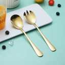Golden Salad Server Set of 2 - Stainless Steel Serving Spoon and Fork - Dishwasher Safe