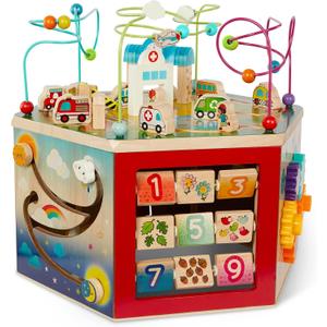 Battat Wooden Activity Cube City Themed Activity Center Educational Toys Wooden Toys for Toddlers and Kids 1 Year +, Large