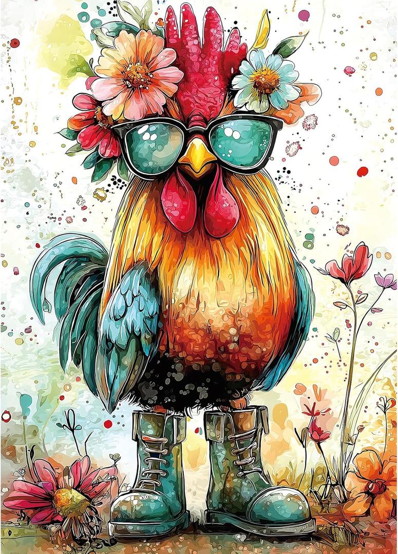 Sunglasses Cool Chicken 1000 Piece Puzzles for Adults, Hard Challenge Art Jigsaw Puzzles, for Gifts Birthday Party Games Family, 27.5" X19.7" Dust Free Puzzle