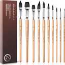 Watercolor Brush Set, Fuumuui 10pcs Professional Synthetic Squirrel Paint Brushes for Artists - Flat, Round Pointed, Dagger, Cats Tongue Oval Wash
