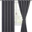 Hiasan Blackout Curtains for Bedroom, 60 x 63 Inches Length - Thermal Insulated & Light Blocking Window Curtains for Living Room, 2 Drape Panels Sewn with Tiebacks, Dark Grey
