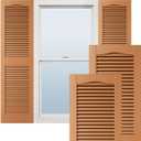 14 1/2"W x 39"H Lifetime Vinyl, Standard Cathedral Top Center Mullion, Open Louver Shutters, w/Installation Shutter-Lok's & Matching Screws (Per Pair), Treated Cedar