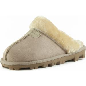 CLPP'LI Womens Slip on Faux Fur Warm Winter Mules Fluffy Suede Comfy Slippers (9, Sand)