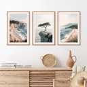 Amalfi Coastal Beach Framed Canvas Wall Art Set, Summer Ocean Wall Decor, Southwestern Beach Wall Painting, Ocean Seascape Art Prints for Living Room, Bedroom, Dining Room-24"x36"x3