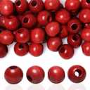 120Pcs 20mm Red Wooden Macrame Beads Large Hole Vintage Style Wood Spacer Beads for Craft/Garland/Christmas Tree/Tassel Decor/Holiday Decoration (8mm Hole)