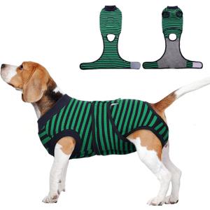 FUAMEY Recovery Suit for Dogs After Surgery, Soft Breathable Dog Bodysuit E-Collar & Cone Alternative Surgical Suit, Male Female Dog Neuter Spay Suits Anti Licking Wounds Onesie Green Black Stripes M (M (Back:13.4-16.1'', Weight:14-25 LB))
