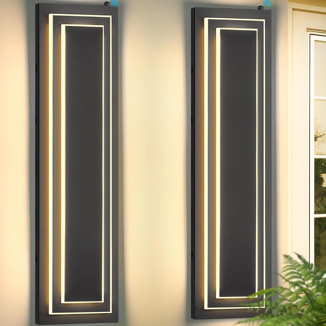 23.6 in Dusk to Dawn Exterior Lighting Fixtures,Black Modern Outdoor Wall Lights,3000K 36W Exterior Wall Sconce,Waterproof Outdoor Porch Lights Wall Mount,2-Tier Outside Garage Lights, 2 PCS, 2026 Upgrade 2-tier 23.6 Inches