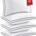 Premium Pillows King Size Set of 4, Fluffy and Supportive 7D Down Alternative Bed Pillows, Luxury Soft Hotel Quality Gusseted Pillow for Side Back Stomach Sleepers, Relief Neck Head and Shoulder Pain (Black Edge)