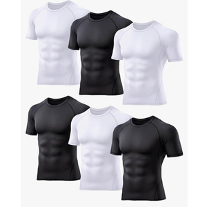TELALEO 6 Pack Men's Compression Shirt Short Sleeve Athletic Baselayer Sports T Shirts Workout Tops for Men Black White