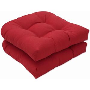 Pillow Perfect Monti Chino Solid Indoor/Outdoor Wicker Patio Seat Cushion Reversible, Weather and Fade Resistant, Round Corner - 19" x 19", Red, 2 Count