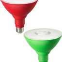 EDISHINE Christmas Decorations PAR38 Red & Green LED Flood Light Bulbs Outdoor, Dimmable LED Light Bulb, 18W(120W Equivalent), Outdoor Weatherproof Light Bulb for Christmas, E26 Base, 2 Pack