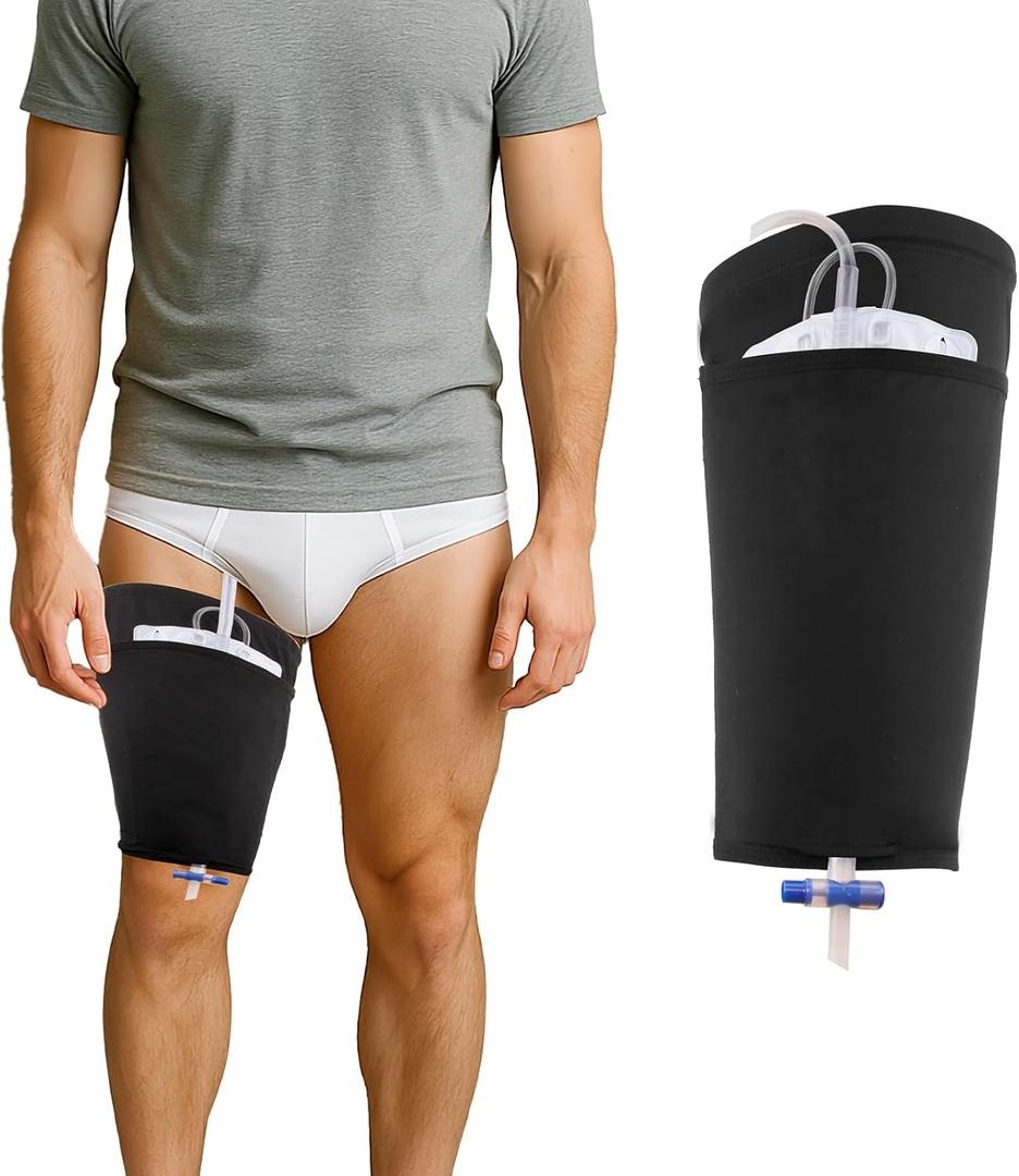 Catheter Leg Bag Holder, Ultra-Soft Fabric Comfortable & Breathable, Catheter Supplies for Foley Catheter Bag Stay in Place, Catheter Stabilization Device (Medium) (Black-1 Pack)