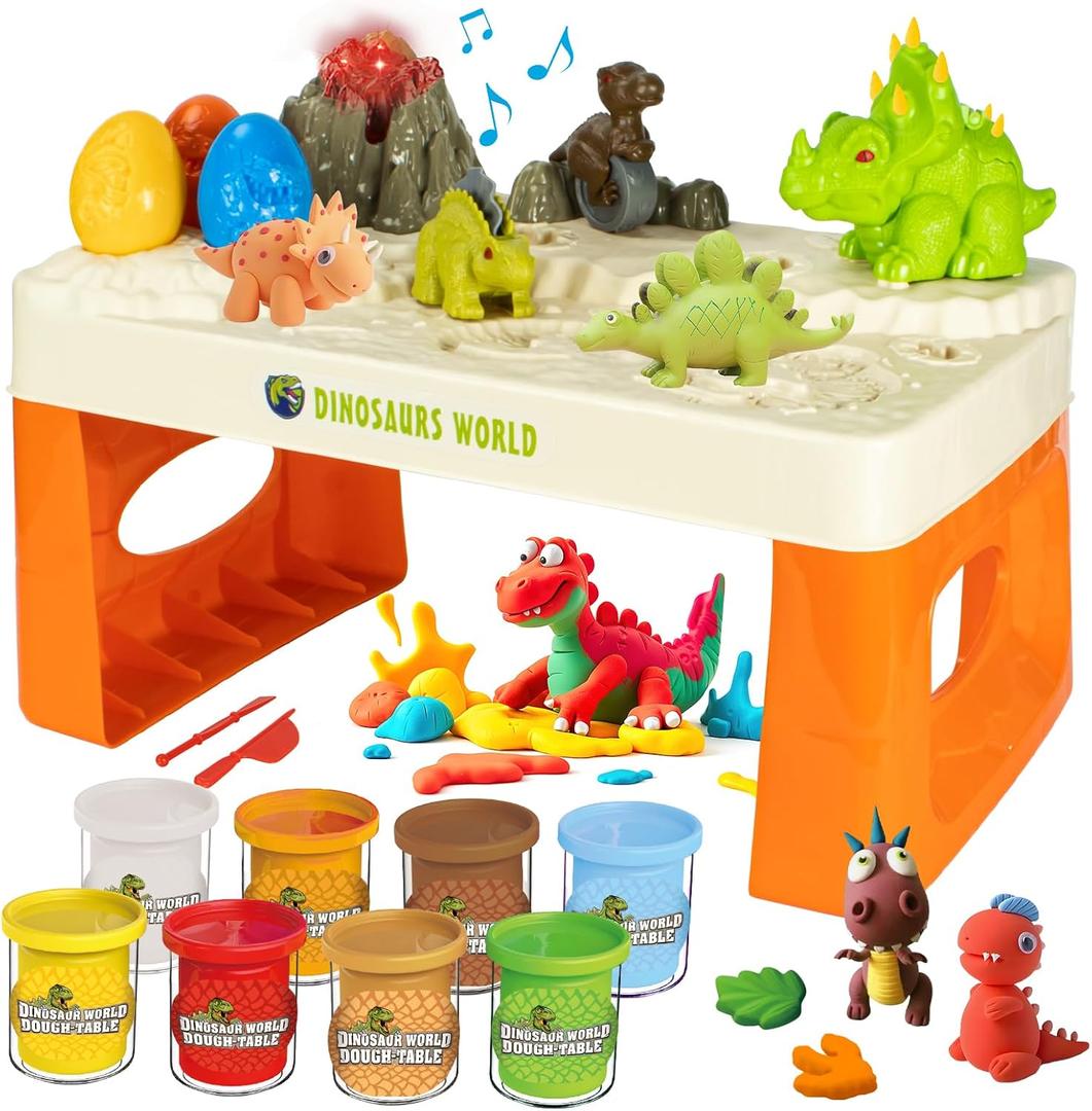 Dinosaur Plasticine Sets for Kids Ages 2-5, Plasticine Table with Tools and Molds