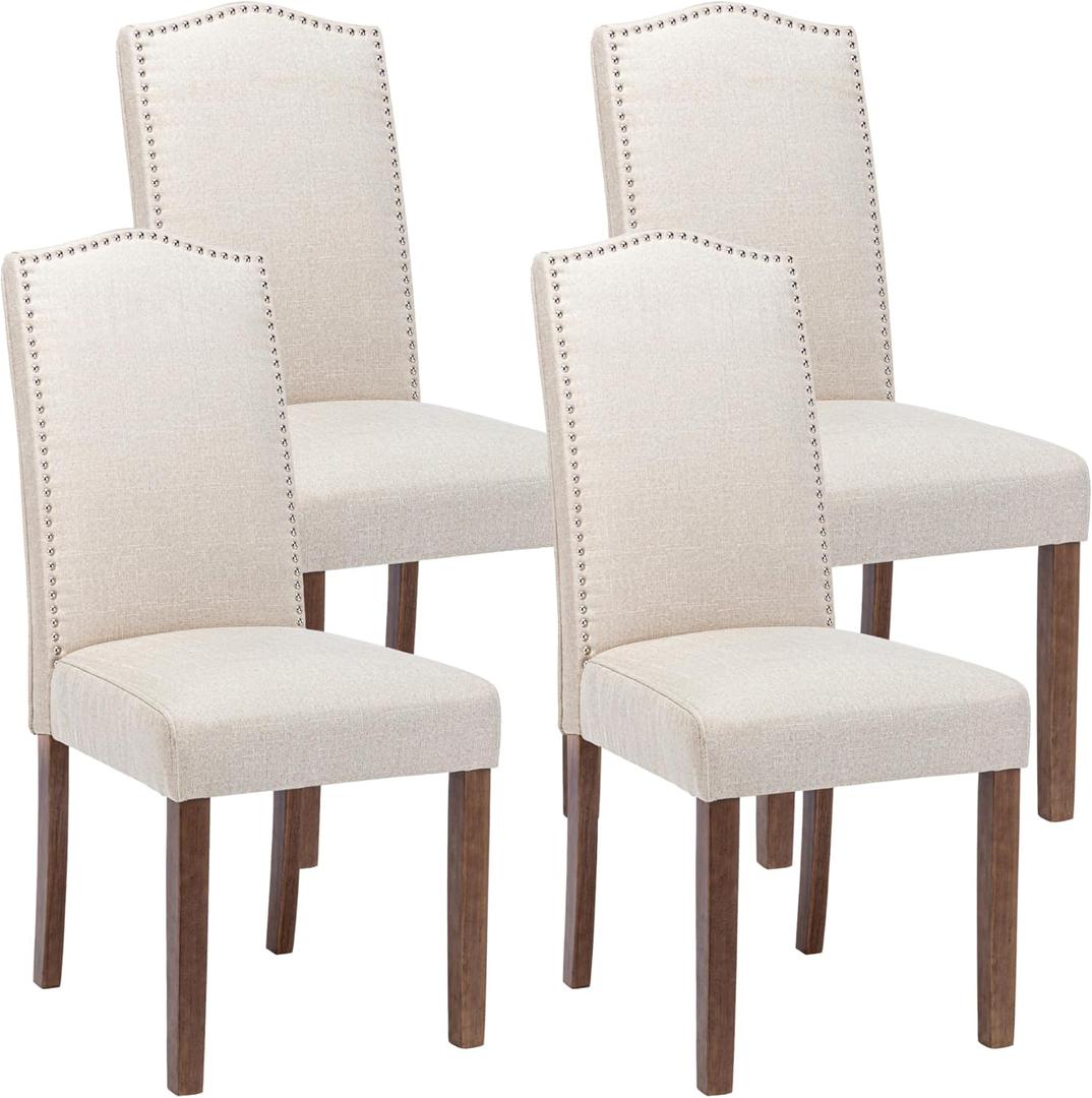 Stylish Upholstered Parsons Dining Chair Kitchen with Silver Nailhead Trim and Sturdy Solid Wood Legs, Count of 2