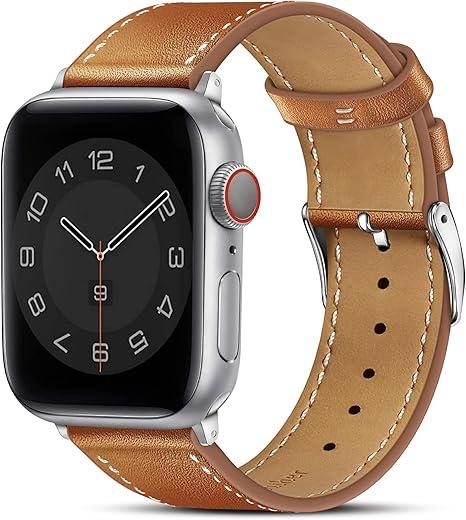Apple Watch Band Series 11/10(42mm), Series 9/8/7(41mm), SE 3/2/1(40mm), (Series 6/5/4(40mm), Series 3/2/1(38mm), Genuine Leather Bands Replacement Strap for iWatch, Women & Men