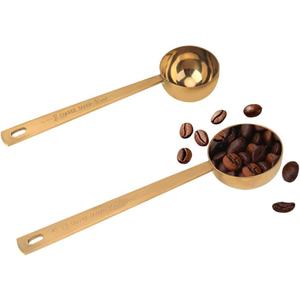 Coffee Scoop, Gold Stainless Steel Coffee Spoons Set, 1 tablespoon (15ml) and 1 tablespoons (30ml) Spoon, Gold Tablespoon Measure Spoon for Coffee, Milk Powder, Fruit Powder, 2 Pack(Long Handle)