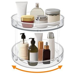 VAEHOLD 2 Tier Lazy Susan Turntable Spice Rack Organizer for Kitchen Cabinet, Farmhouse Tiered Tray Decorative Trays for Fruit, Snacks - Organizer for Cupboard, Pantry, Bathroom, Table