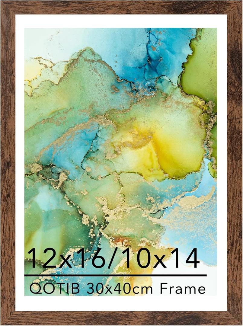 12x16 Frame Deep Brown with 10x14 Mat, for 30 x 40cm Diamond Art Painting, Display Picture 10 x 14 with Mat or 12 x 16 without Mat, Wood Large 12x16 Picture Frame for Wall Hanging, Deep Brown, 1 Pack