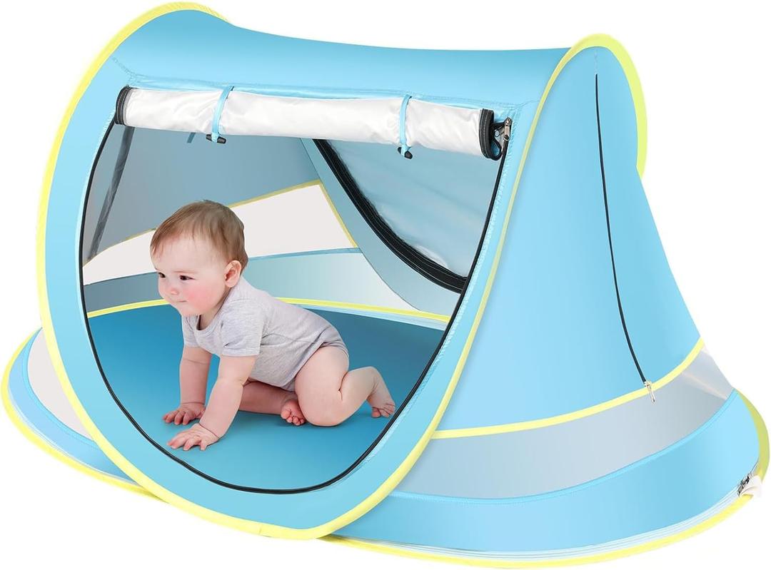 Baby Beach Tent, Pop Up Toddler Travel Bed for Boys or Girls, Sun Shade for Toddler Camping, Infant Portable Sun Shade, Summer Beach Baby(48"L x 32"W x 23"H)