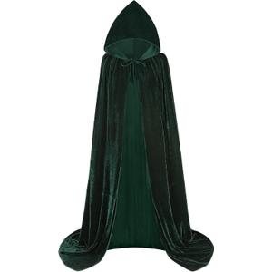 Unisex Hooded Cape Long Velvet Cloak with Hood Halloween Christmas Cosplay Costumes 63inch A001GXL Green (XL)