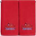 Tudomro 2 Pcs 4th of July Hand Towels Red 100% Cotton Embroidered Red White & Blue America Flower Design 15 x 29 Inches Decorative Bath & Kitchen Towels for USA Patriotic Independence Day 250th