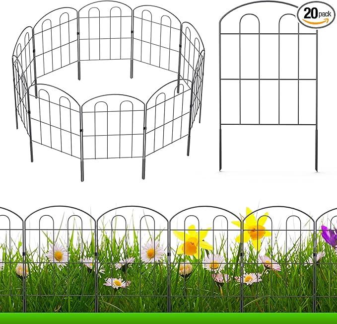 20 Pack Decorative Garden Fence Outdoor - 24in H x 22ft L Rust-Proof Coated Wrought-Iron Panels, Foldable Landscape Border for Patio Flower Beds, Animal Barrier & Yard Decor