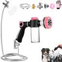 Dog Shower Attachment for Bathroom & Bathtub with 6.6FT Shower Hose, 8 Sprayer Modes Dog Washing Hose Attachment with Pet Grooming Glove Shower Diverter and Holder (PINK-HOSE INCLUDED)