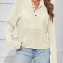 Saodimallsu Womens Crochet Button Sweaters Batwing Long Sleeve Henley Knit Shirts Drawstring Loose Trendy Sweater Tops (Beige, S)